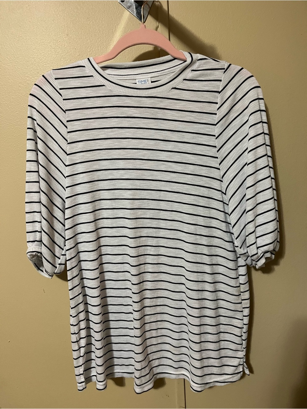 Time and Tru White and Black Striped Short Sleeve Tee
